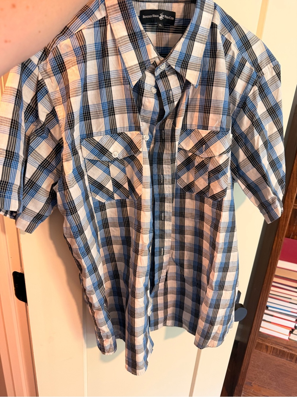 Beverly Hills Polo Club Blue and White Plaid Short-Sleeve Button-Up